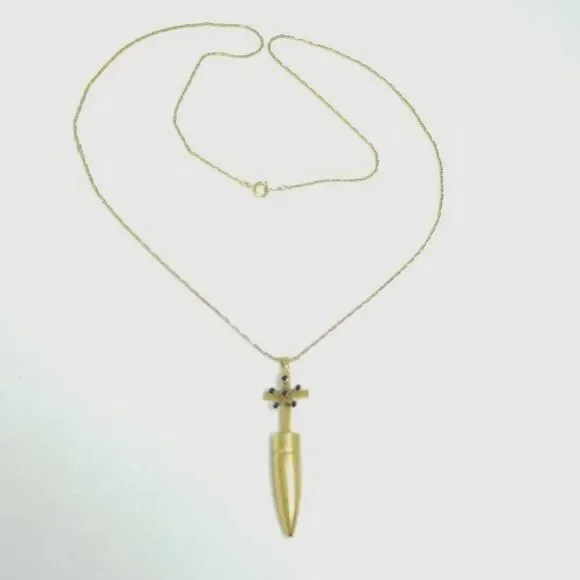 Vintage Trench Art Style Cross Pendant Necklace, Bullet Gold Tone, Chain, Estate